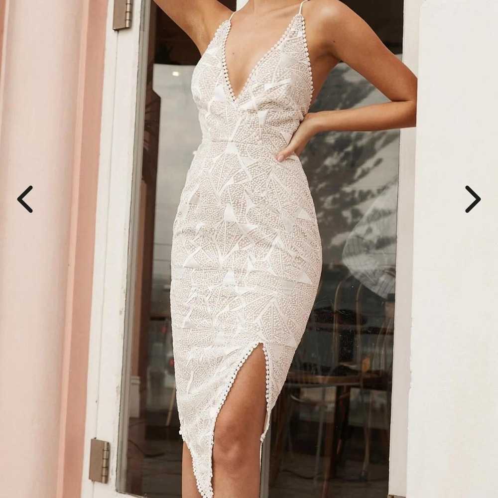 NWT Selfie Leslie Fearless Asymmetrical Split Hem Embroidered Party Dress, Sz XS